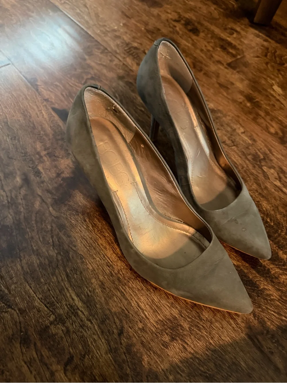 BCBG Pointed Toe Suede Pumps - Olive Green